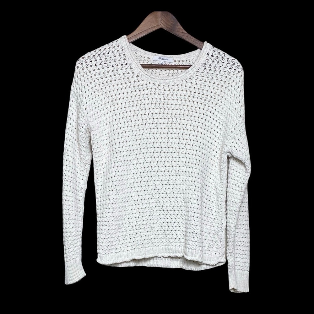 Madewell Open-Stitch Cotton Knit Pullover Women Small Ivory Boho Sweater